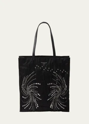 Large Embellished Quilted Nylon Tote Bag