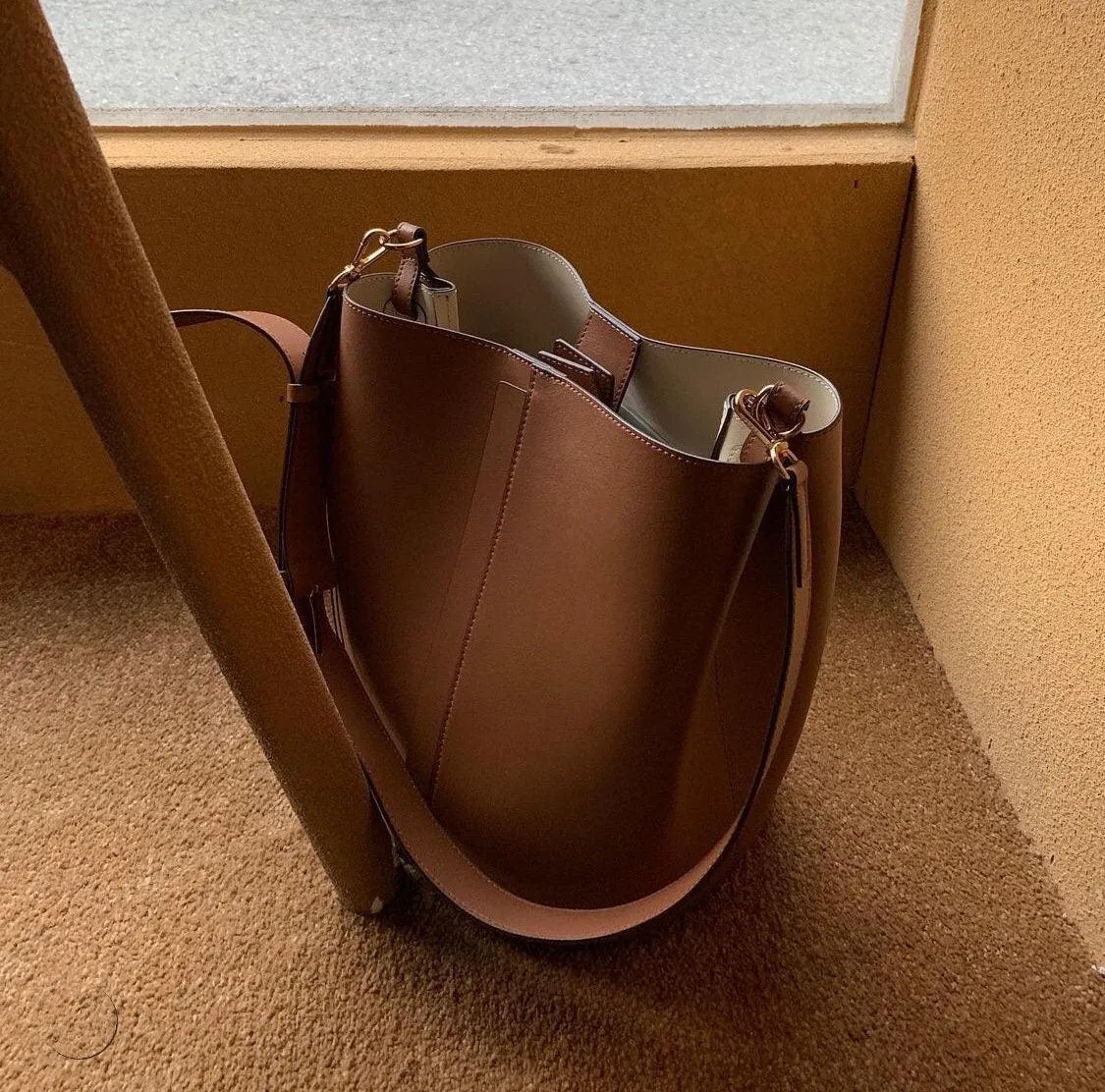 Large Genuine Leather Bucket Bag | Minimalist Tote Bag | Leather Shoulder Bag | Lady Chic Leather Bag | Gift For Her