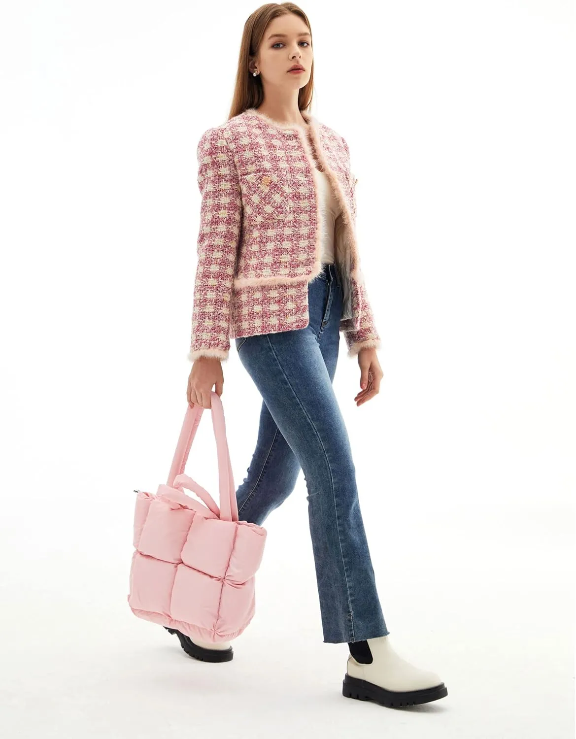 Large Lightweight Quilted Tote Bag for Women, Luxury Soft Padded Handbags, Winter Nylon Down Cotton Padding Shoulder Bags