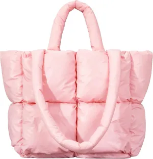 Large Lightweight Quilted Tote Bag for Women, Luxury Soft Padded Handbags, Winter Nylon Down Cotton Padding Shoulder Bags