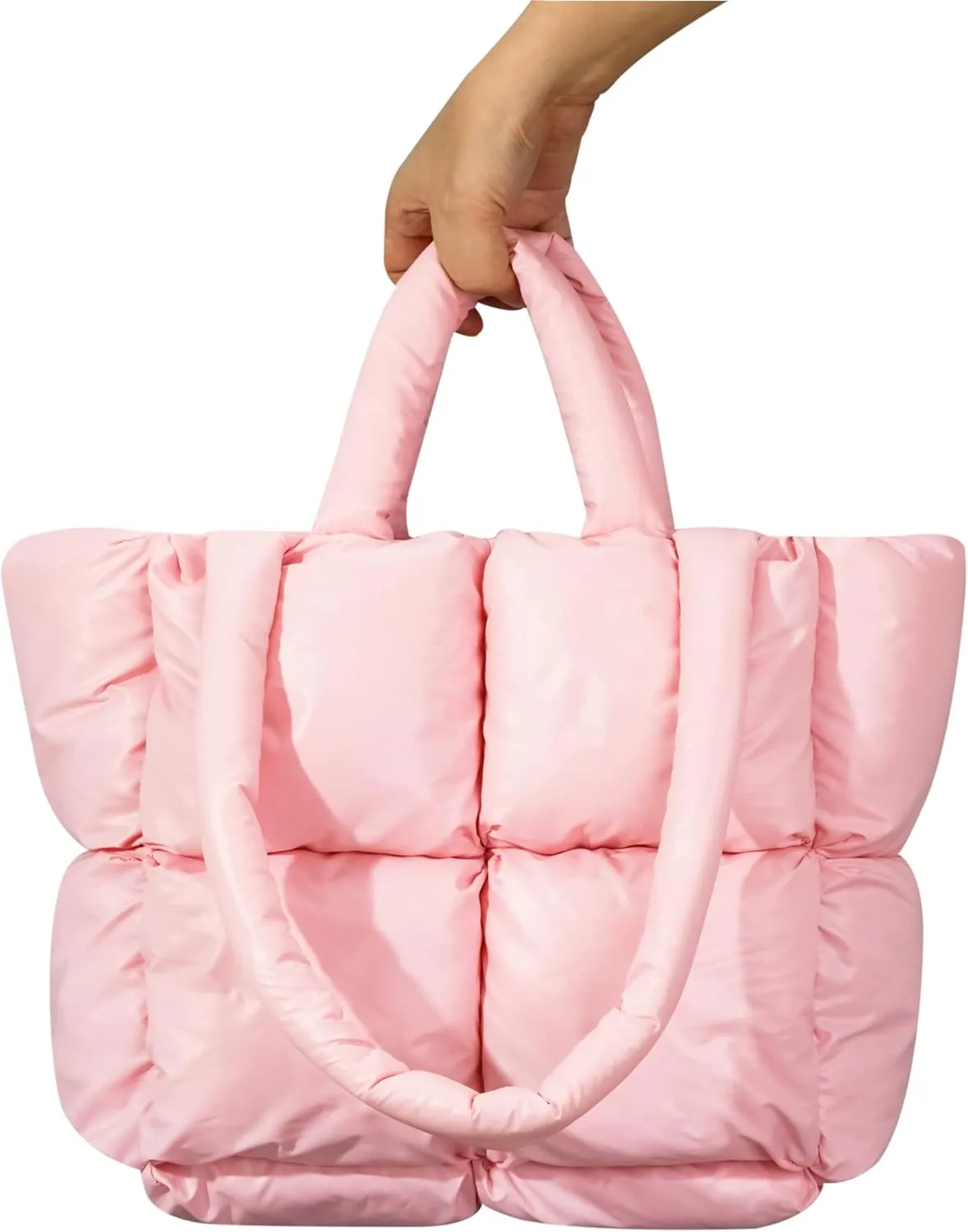 Large Lightweight Quilted Tote Bag for Women, Luxury Soft Padded Handbags, Winter Nylon Down Cotton Padding Shoulder Bags