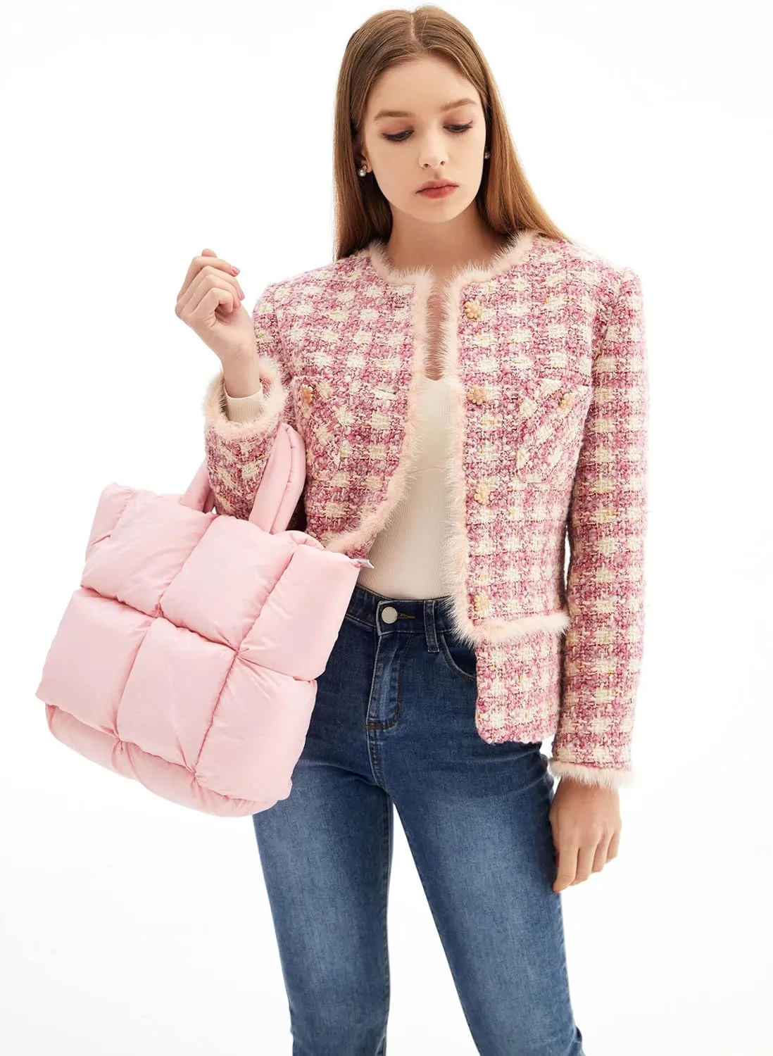 Large Lightweight Quilted Tote Bag for Women, Luxury Soft Padded Handbags, Winter Nylon Down Cotton Padding Shoulder Bags
