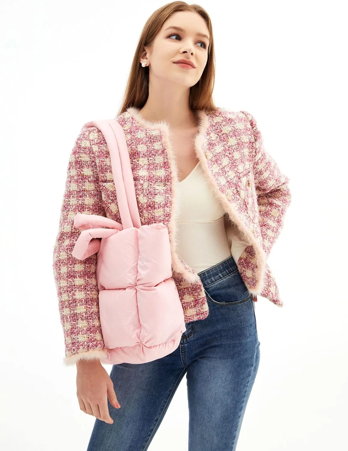 Large Lightweight Quilted Tote Bag for Women, Luxury Soft Padded Handbags, Winter Nylon Down Cotton Padding Shoulder Bags