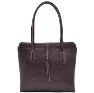 Leather Classic Tote Style Zip Opening Large Shoulder Bag CYNTHIA Brown