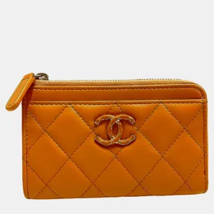 Leather Matelasse Lambskin Zip Coin Case Wallet