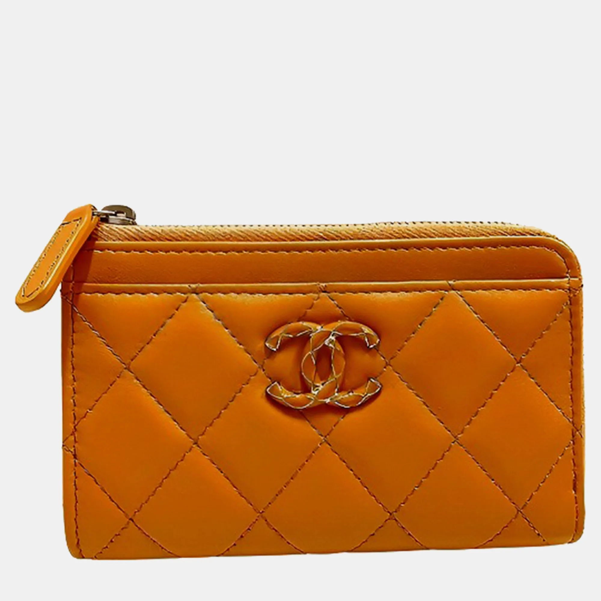 Leather Matelasse Lambskin Zip Coin Case Wallet