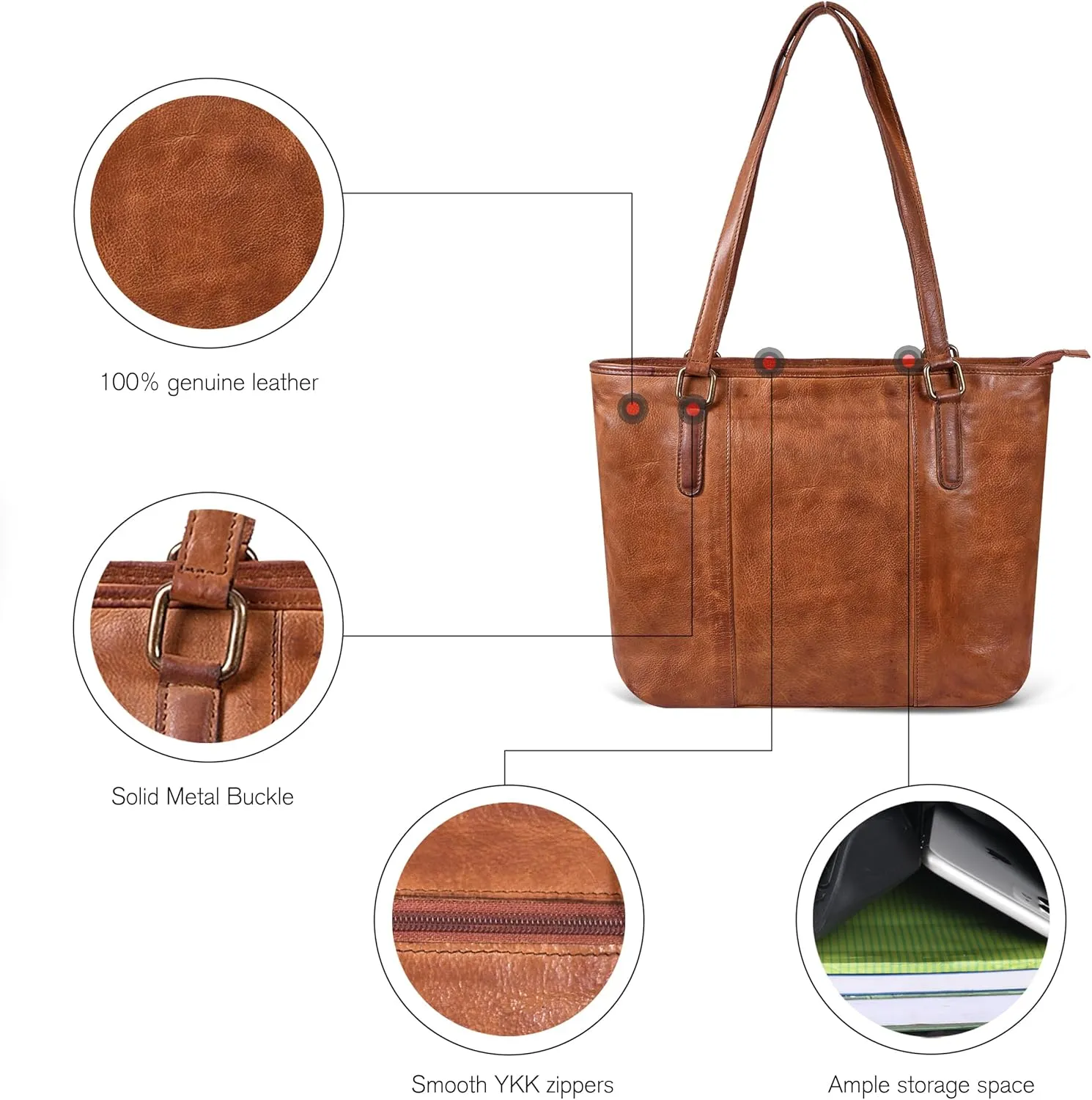 Leather Purse For Women - Real Leather Tote For Women - Ladies Shoulder Handbag For Work, Travel, Casual Use