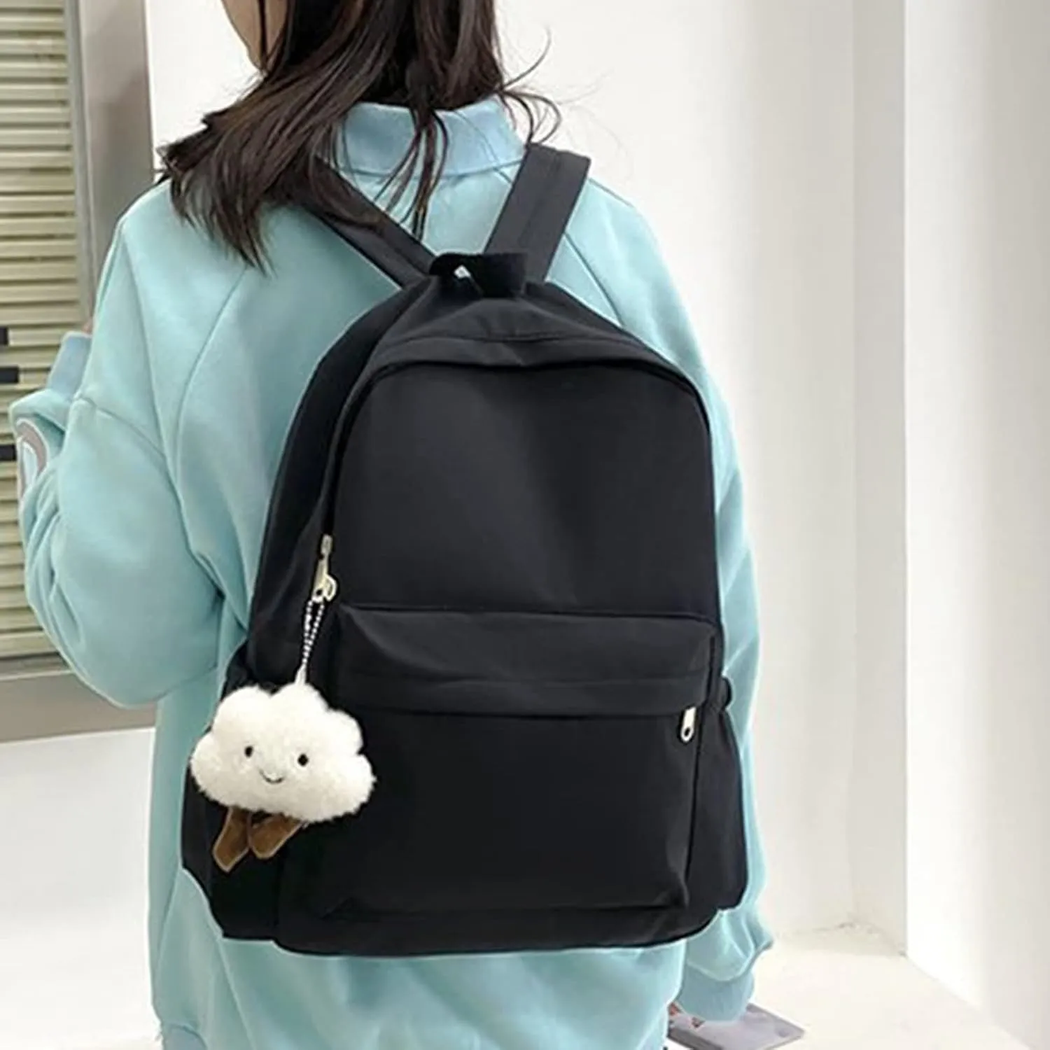 Leather Travel Backpack for Women Adjustable Shoulder Belt Zipper Backpacks Stylish Daypack Purse Shoulder Bag(Black)