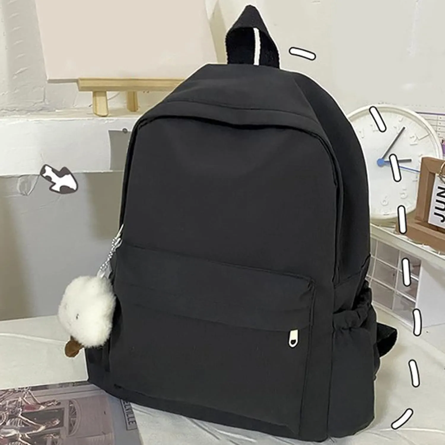 Leather Travel Backpack for Women Adjustable Shoulder Belt Zipper Backpacks Stylish Daypack Purse Shoulder Bag(Black)