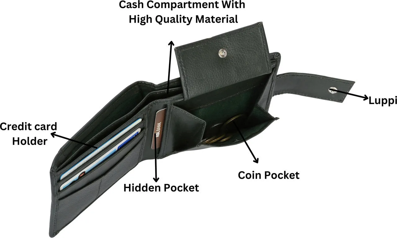Leophant Men Formal Black Genuine Leather Wallet (14 Card Slots)