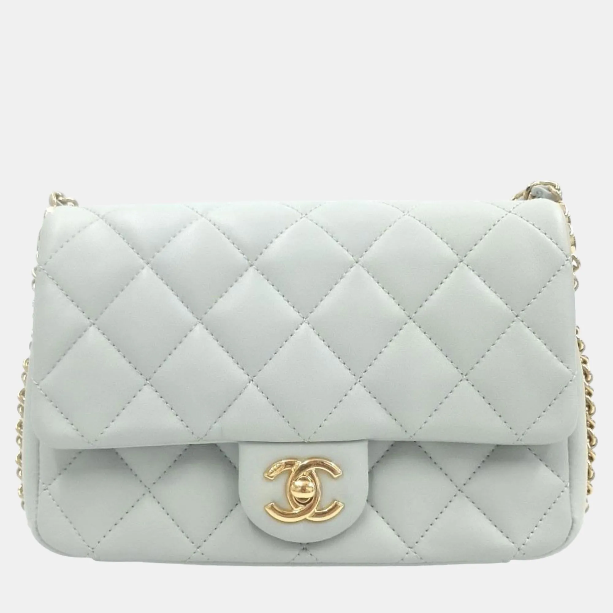 Light Grey Leather Double Chain Crossbody Bag
