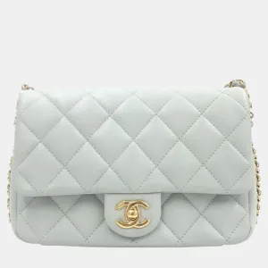 Light Grey Leather Double Chain Crossbody Bag
