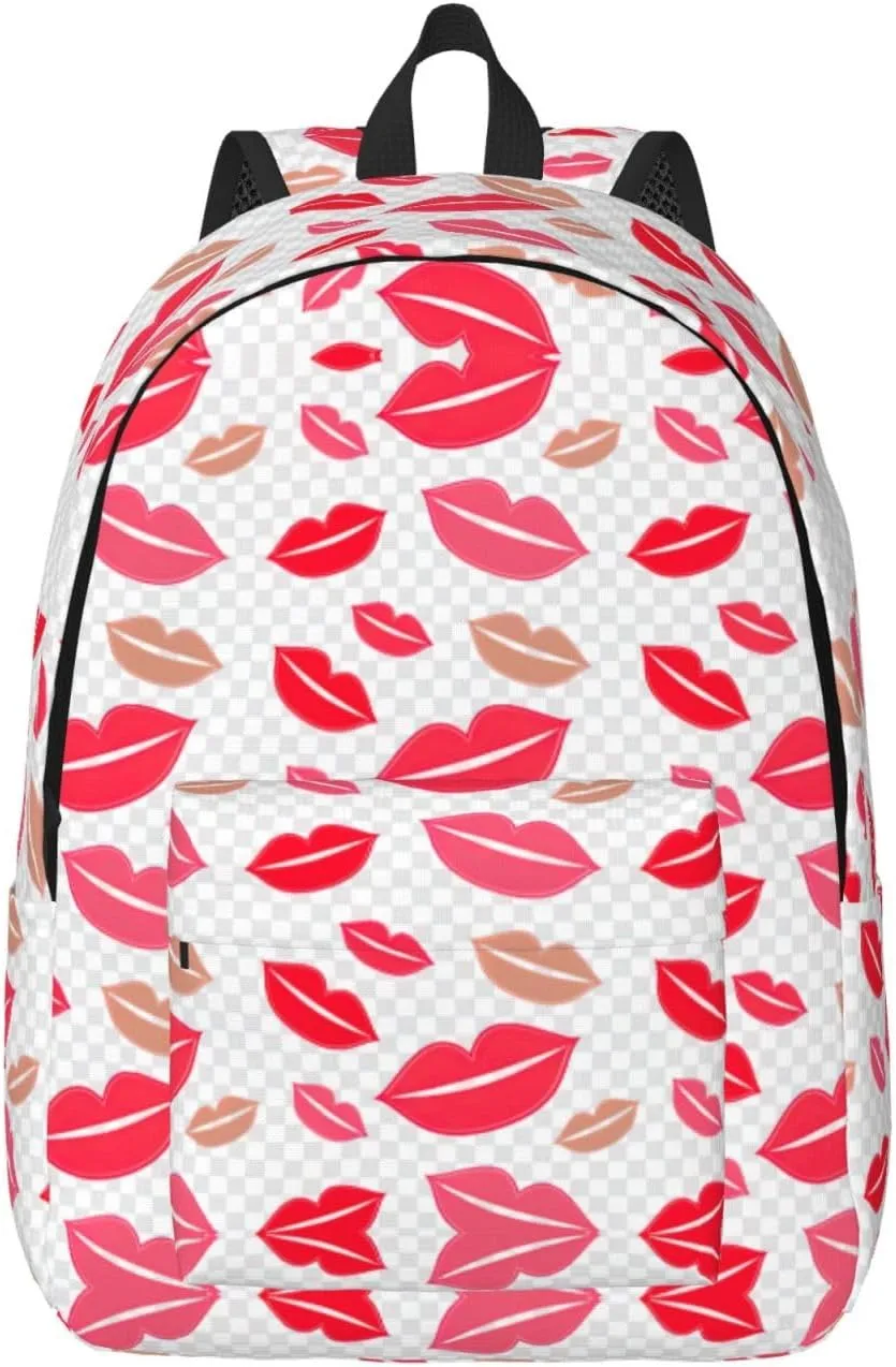 Lips Print Canvas Backpack Women,Mens Travel Casual Daypack Bookbag For Laptop Work Travel Hiking