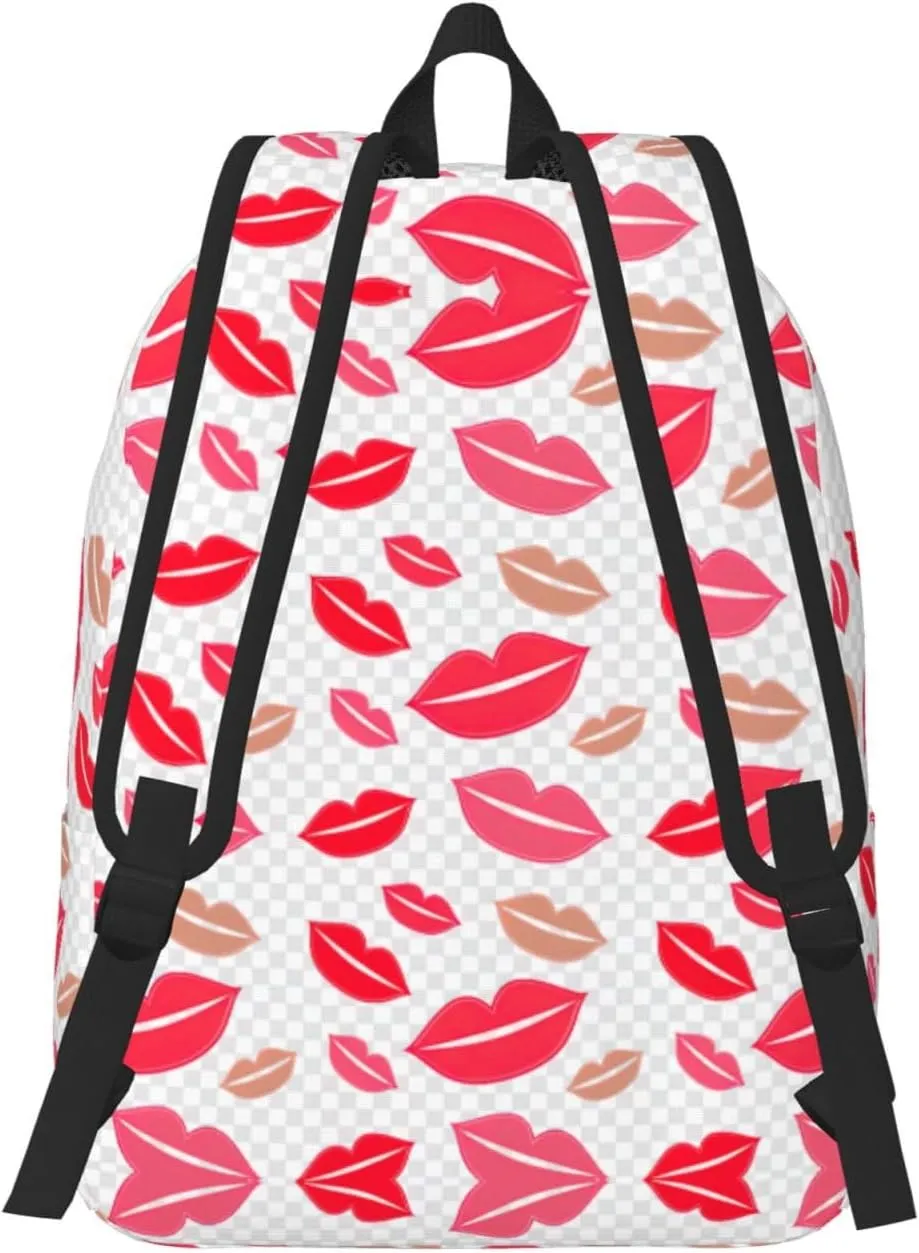 Lips Print Canvas Backpack Women,Mens Travel Casual Daypack Bookbag For Laptop Work Travel Hiking
