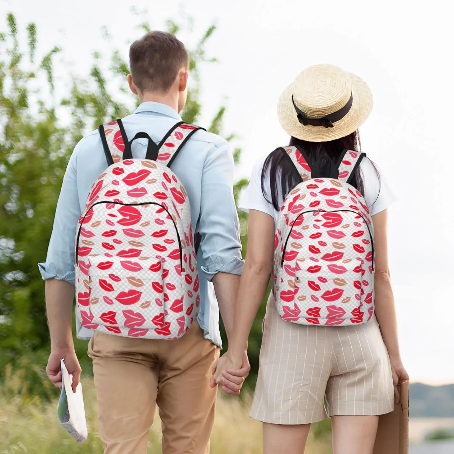 Lips Print Canvas Backpack Women,Mens Travel Casual Daypack Bookbag For Laptop Work Travel Hiking