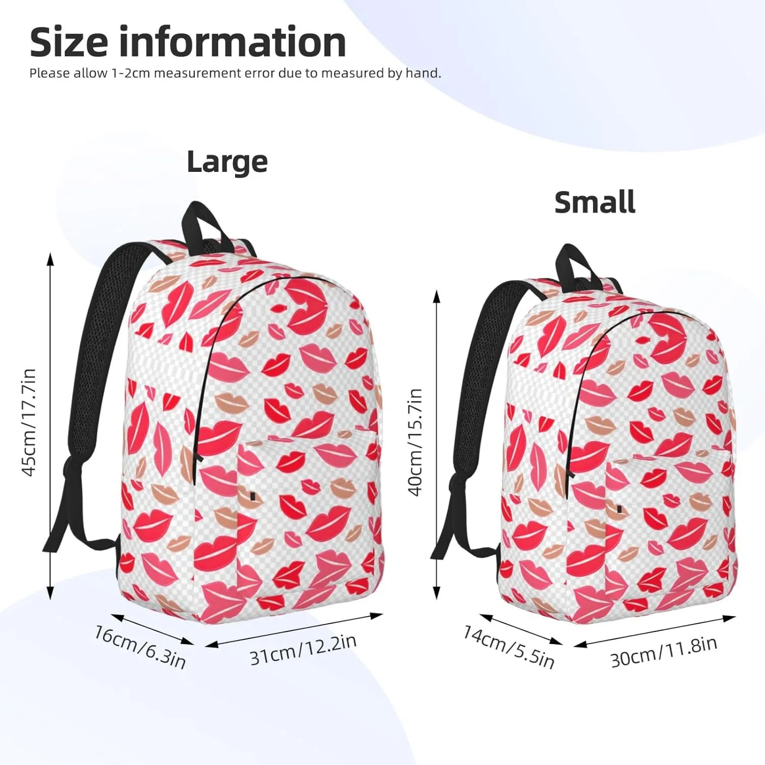 Lips Print Canvas Backpack Women,Mens Travel Casual Daypack Bookbag For Laptop Work Travel Hiking