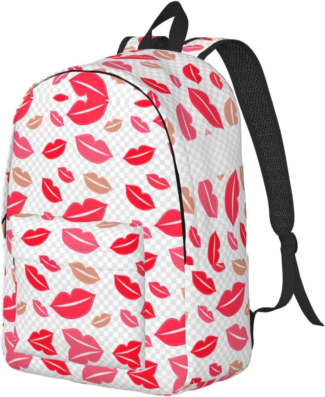 Lips Print Canvas Backpack Women,Mens Travel Casual Daypack Bookbag For Laptop Work Travel Hiking