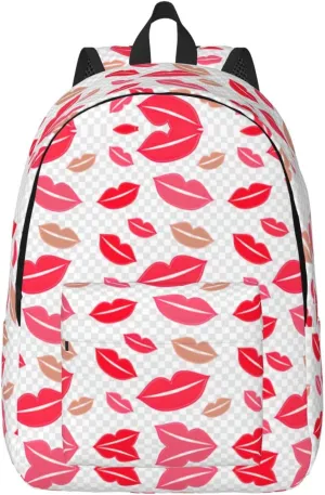 Lips Print Canvas Backpack Women,Mens Travel Casual Daypack Bookbag For Laptop Work Travel Hiking