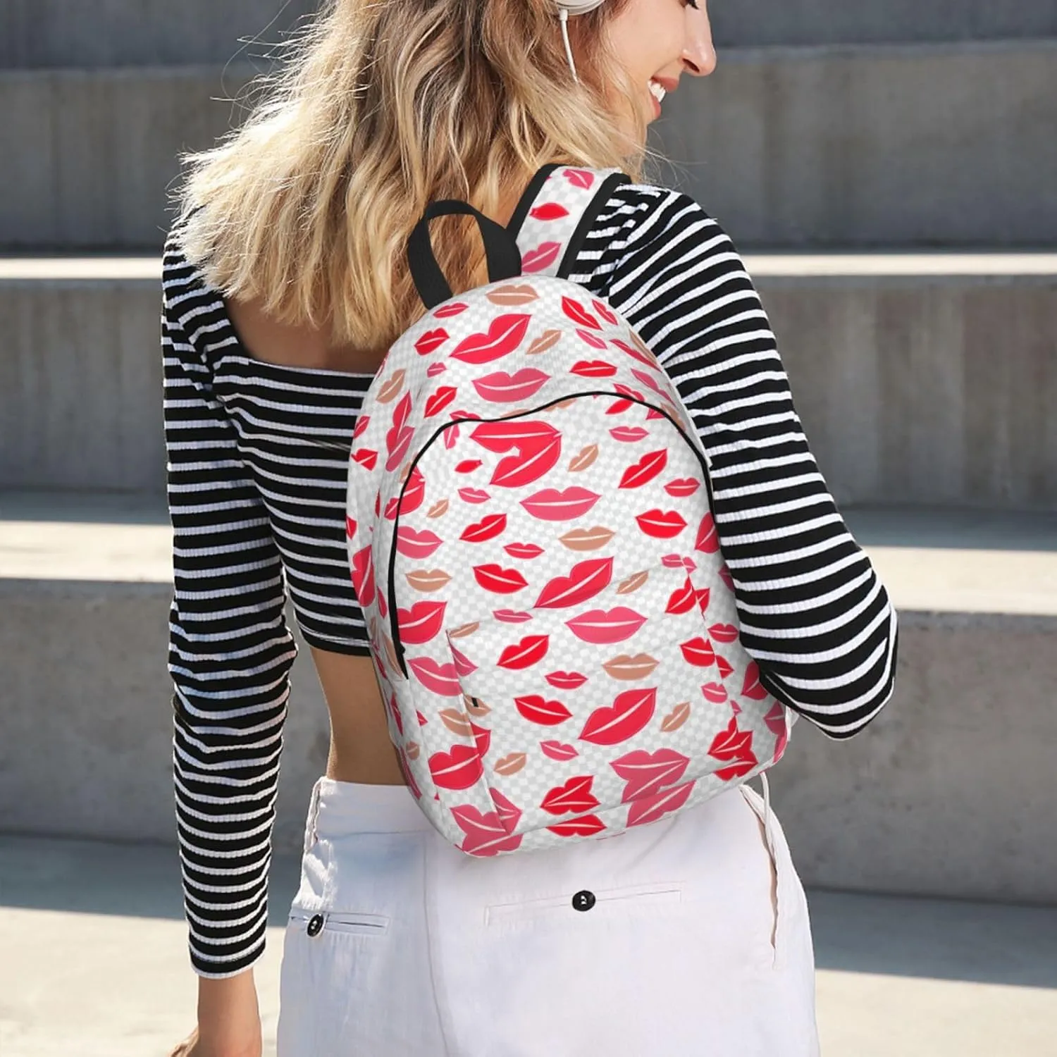Lips Print Canvas Backpack Women,Mens Travel Casual Daypack Bookbag For Laptop Work Travel Hiking