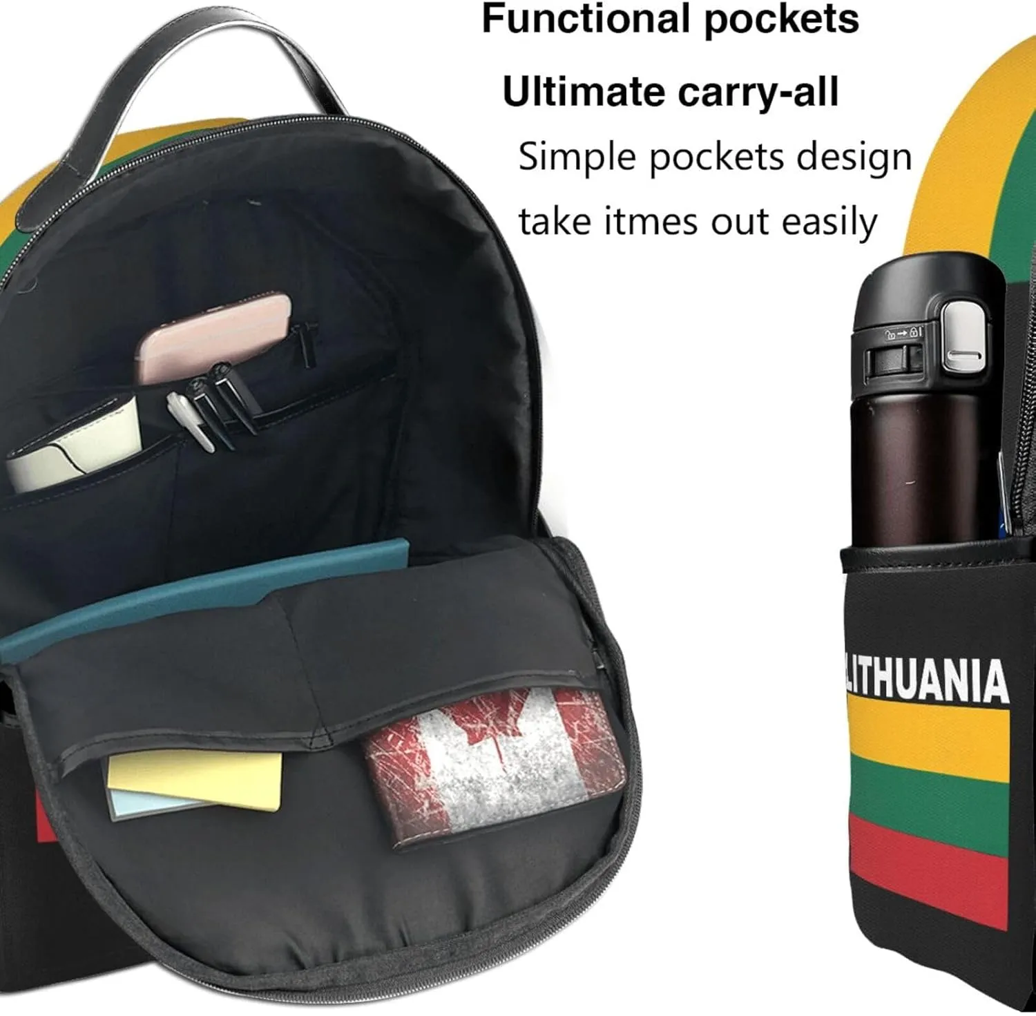 Lithuania Flag Casual Backpacks Laptop Backpack Carry-on Daypack Sports Travel Rucksack Lightweight Working Bag for Outdoor Hiking Cycling Walking