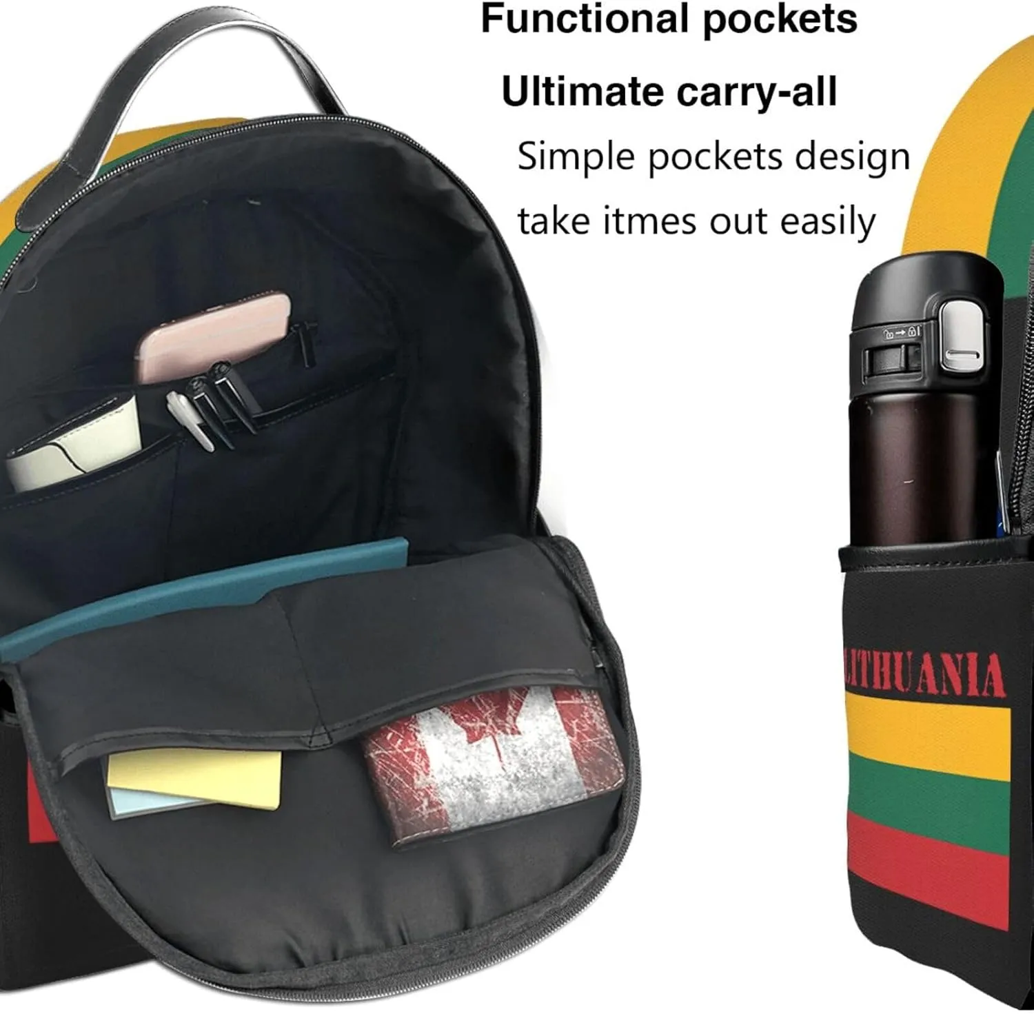 Lithuania Flag Casual Backpacks Laptop Backpack Carry-on Daypack Sports Travel Rucksack Lightweight Working Bag for Outdoor Hiking Cycling Walking