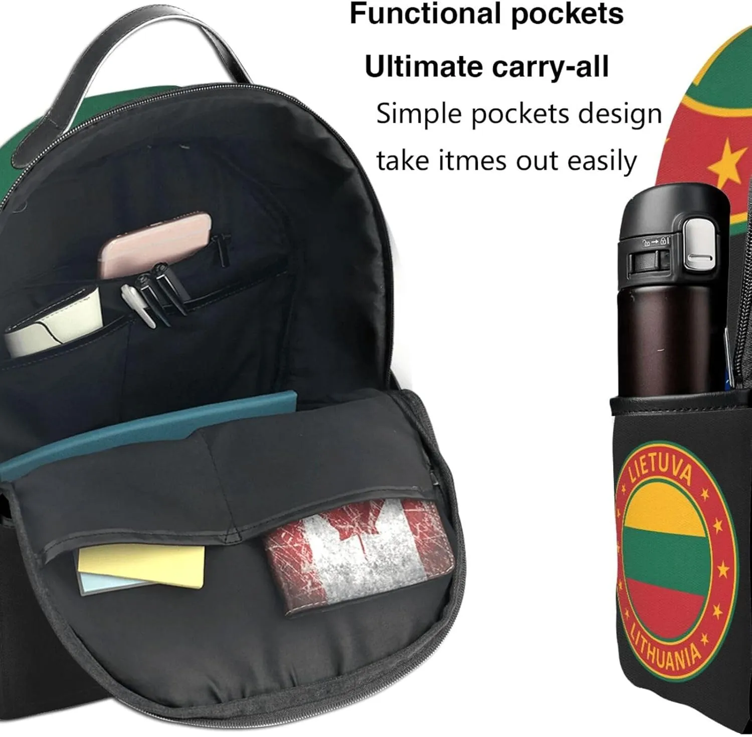 Lithuania Lietuva Flag Casual Backpacks Laptop Backpack Carry-on Daypack Sports Travel Rucksack Lightweight Working Bag for Outdoor Hiking Cycling Walking