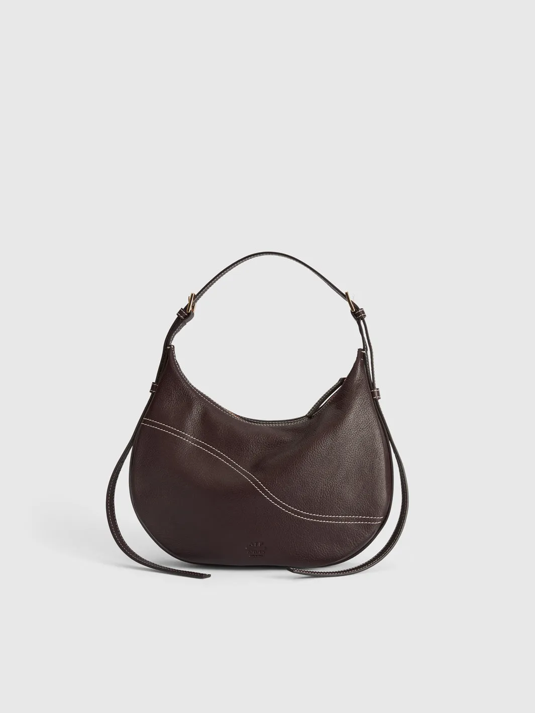 Liveri Walnut/Contrast Stitch Grained Leather Small hobo bag