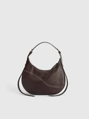Liveri Walnut/Contrast Stitch Grained Leather Small hobo bag