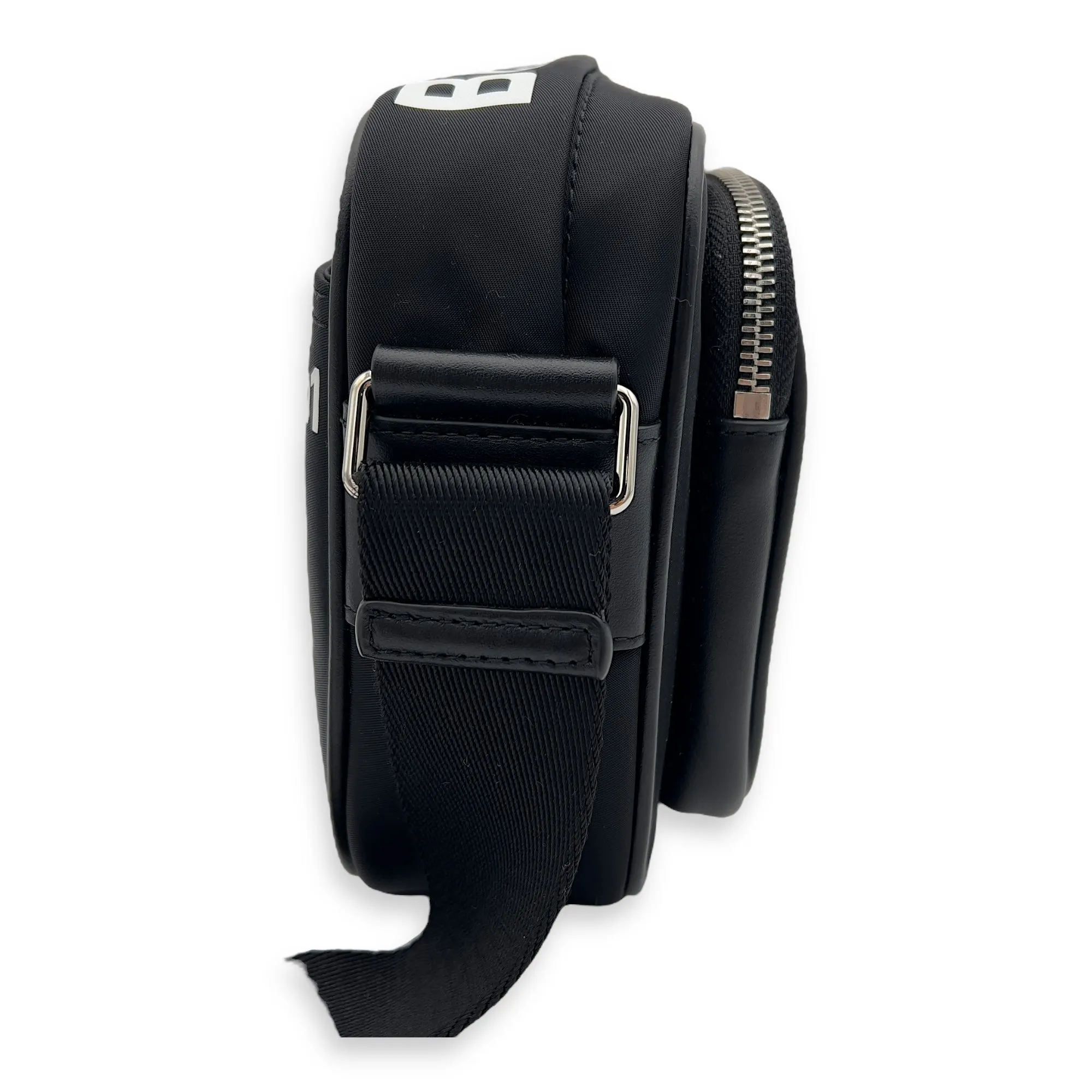 Logo Crossbody Bag Black in Nylon, Silver hardware
