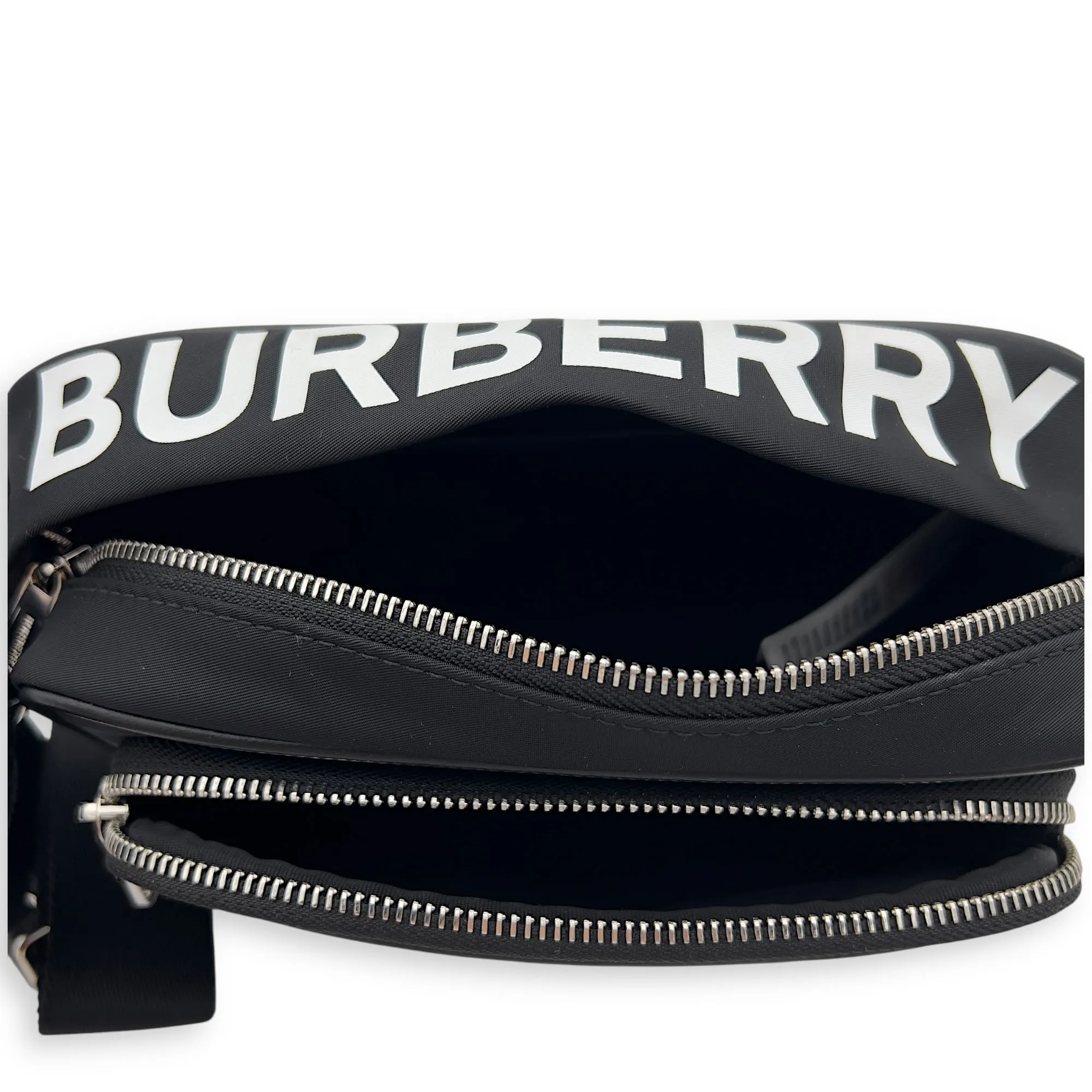Logo Crossbody Bag Black in Nylon, Silver hardware