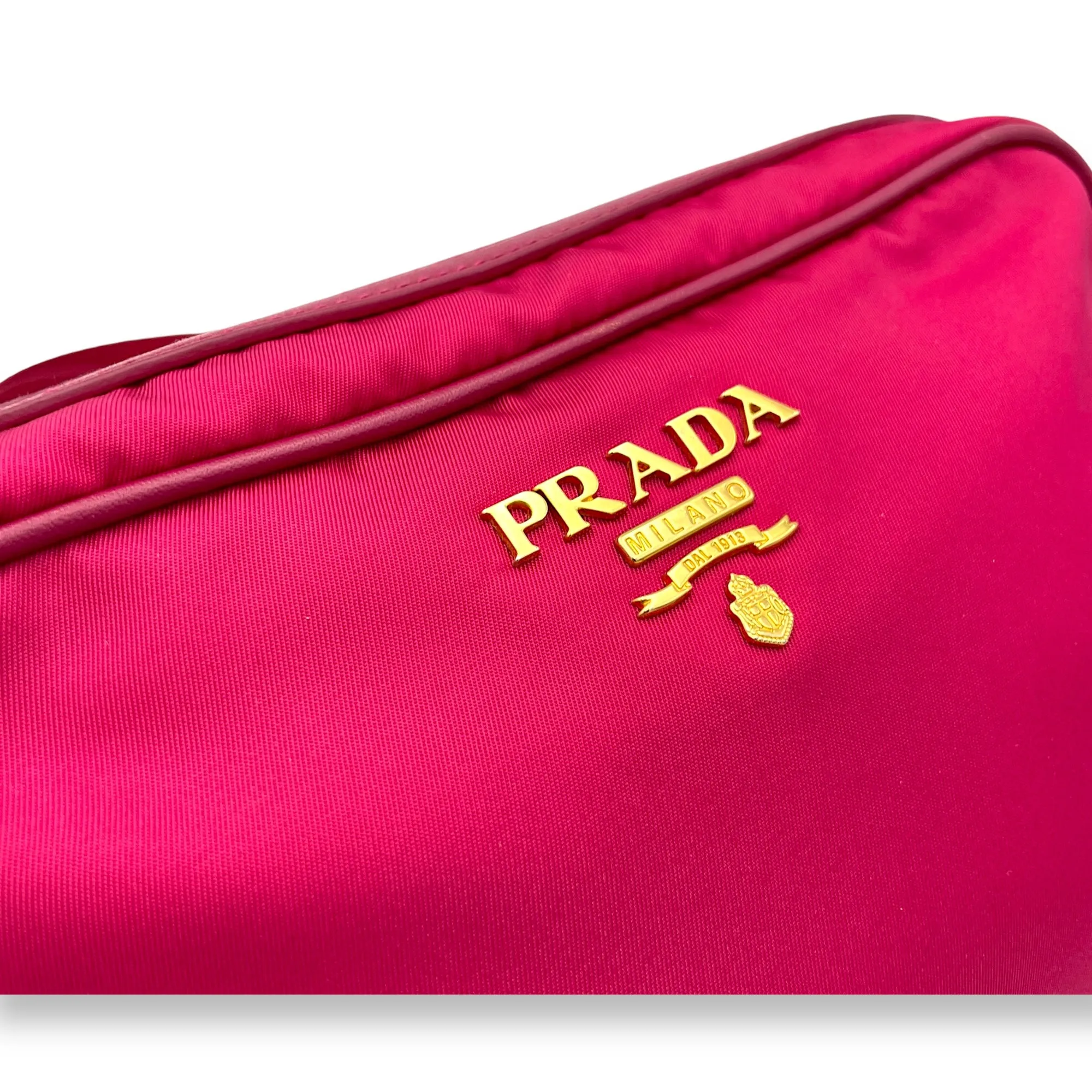 Logo Pink Crossbody Bag in Nylon, Gold hardware