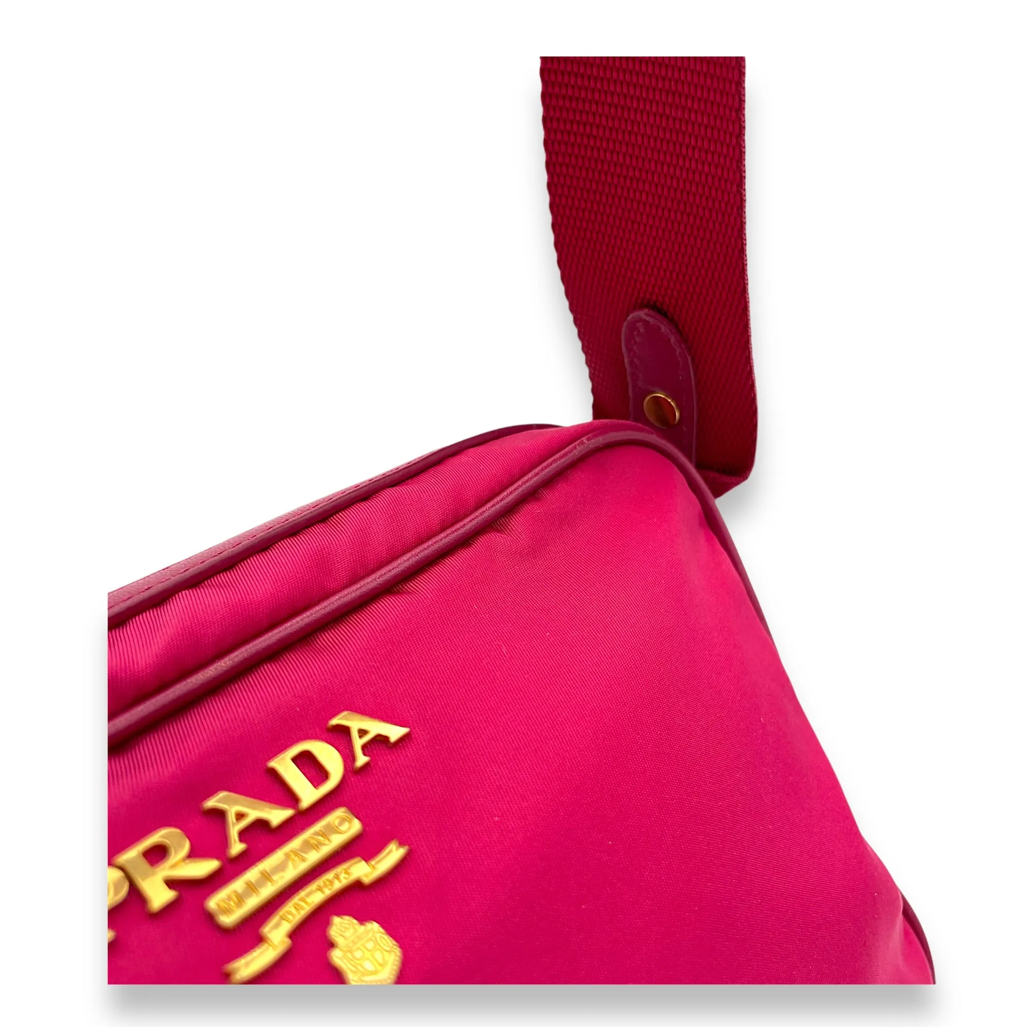 Logo Pink Crossbody Bag in Nylon, Gold hardware