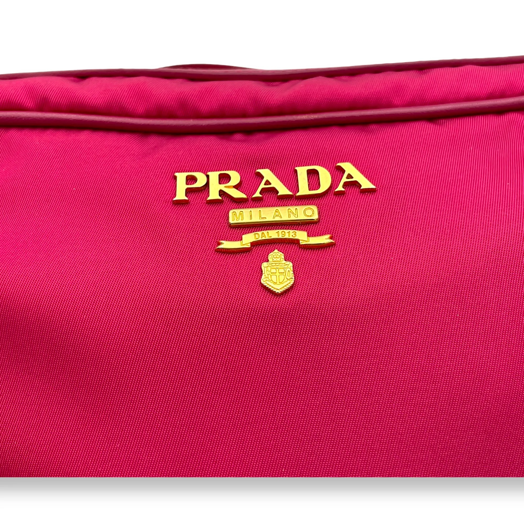 Logo Pink Crossbody Bag in Nylon, Gold hardware