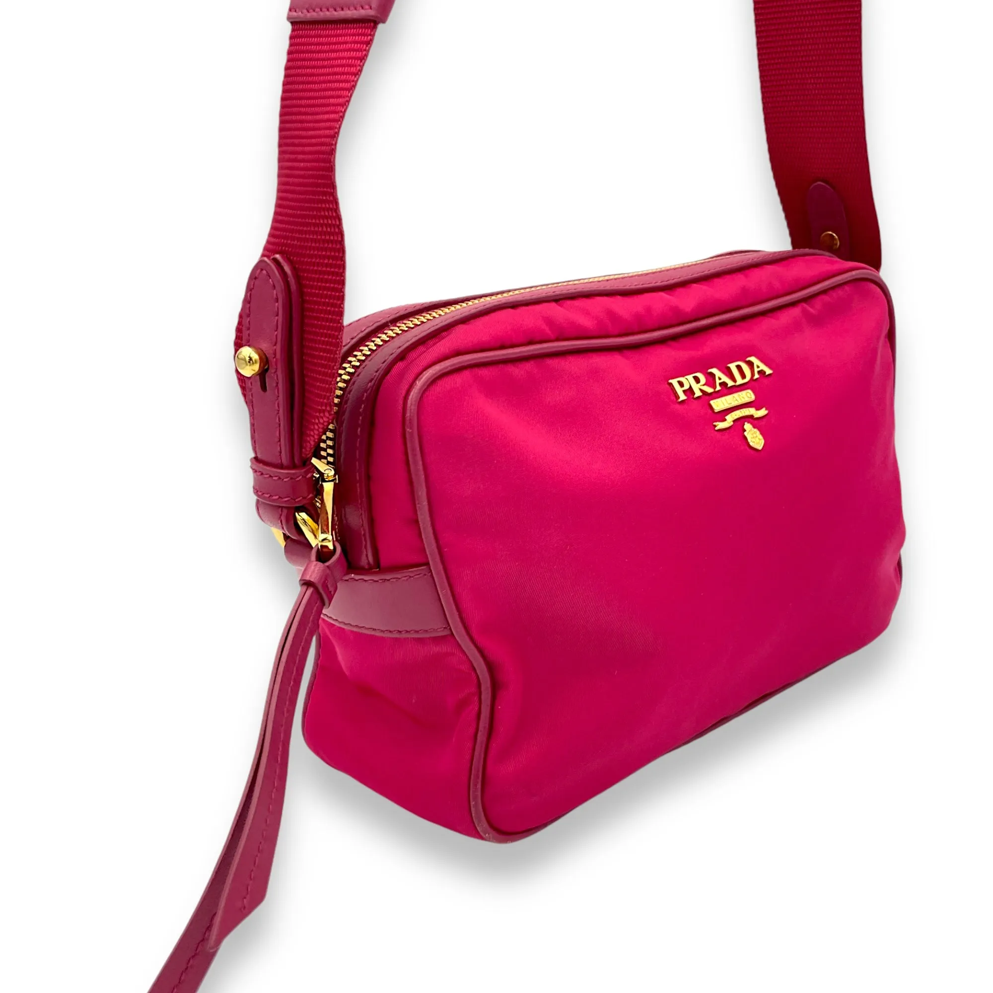 Logo Pink Crossbody Bag in Nylon, Gold hardware