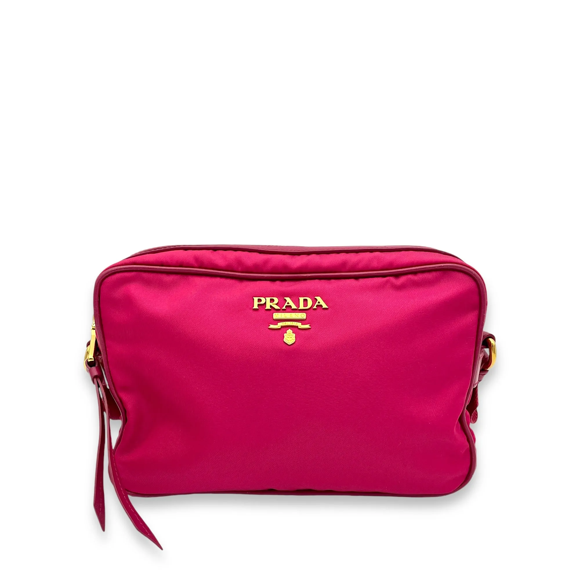 Logo Pink Crossbody Bag in Nylon, Gold hardware