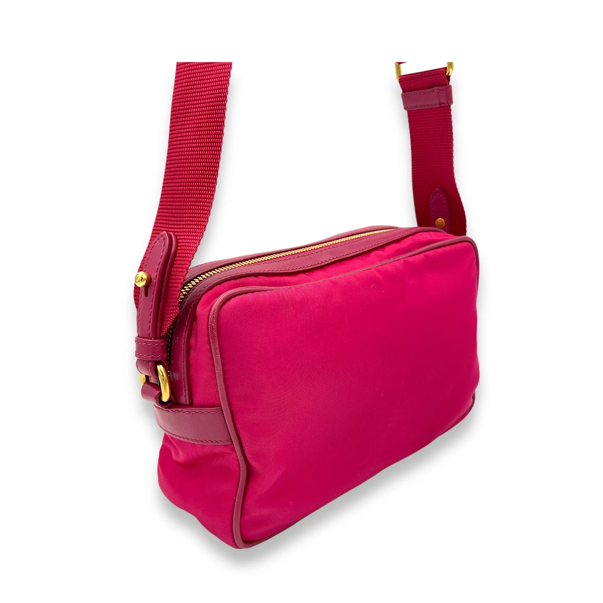 Logo Pink Crossbody Bag in Nylon, Gold hardware