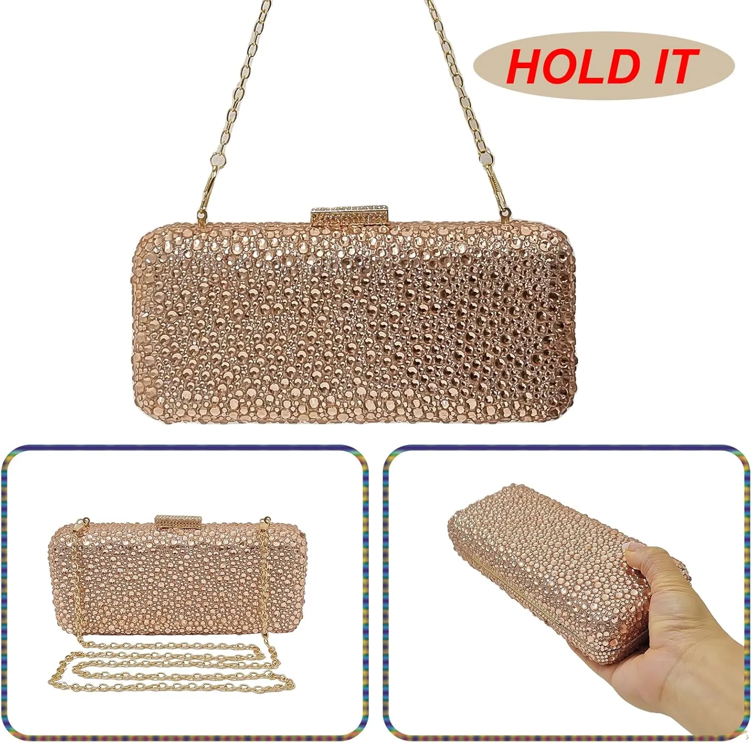 Long Rhinestone Box Evening Bag Women Formal Gathering Party Crystal Clutch Bridal Purse
