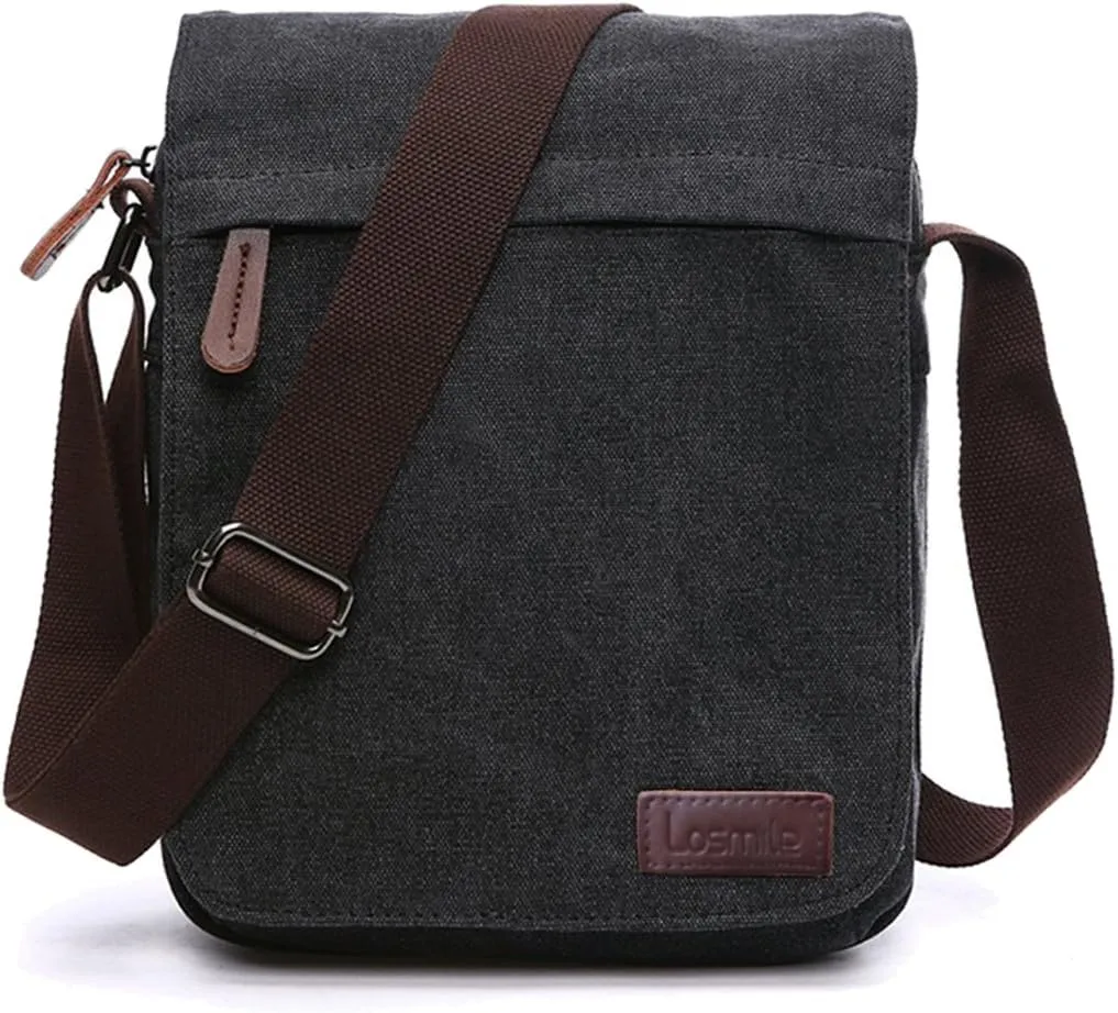 LOSMILE Men's Shoulder Bags, Canvas Shoulder Bags, Laptop Bag, School Bag, for School and Work, for Men and Women