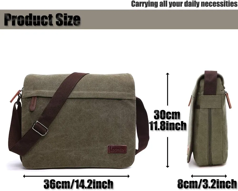 LOSMILE Men's Shoulder Bags, Canvas Shoulder Bags, Laptop Bag, School Bag, for School and Work, for Men and Women