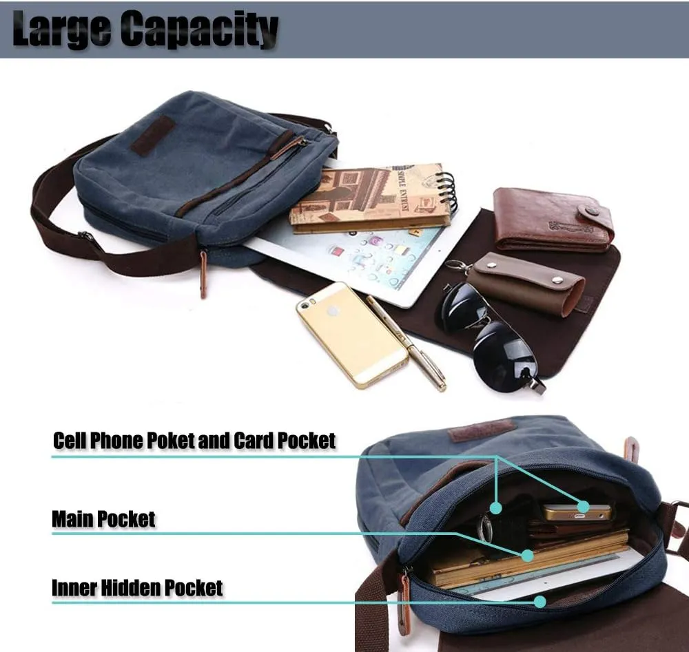 LOSMILE Men's Shoulder Bags, Canvas Shoulder Bags, Laptop Bag, School Bag, for School and Work, for Men and Women