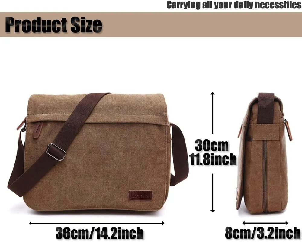 LOSMILE Men's Shoulder Bags, Canvas Shoulder Bags, Laptop Bag, School Bag, for School and Work, for Men and Women