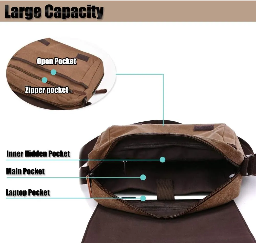 LOSMILE Men's Shoulder Bags, Canvas Shoulder Bags, Laptop Bag, School Bag, for School and Work, for Men and Women