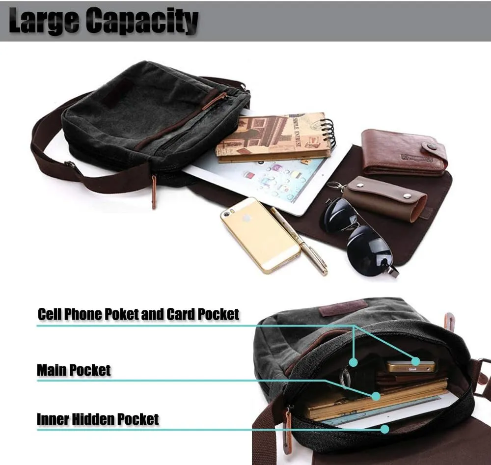 LOSMILE Men's Shoulder Bags, Canvas Shoulder Bags, Laptop Bag, School Bag, for School and Work, for Men and Women