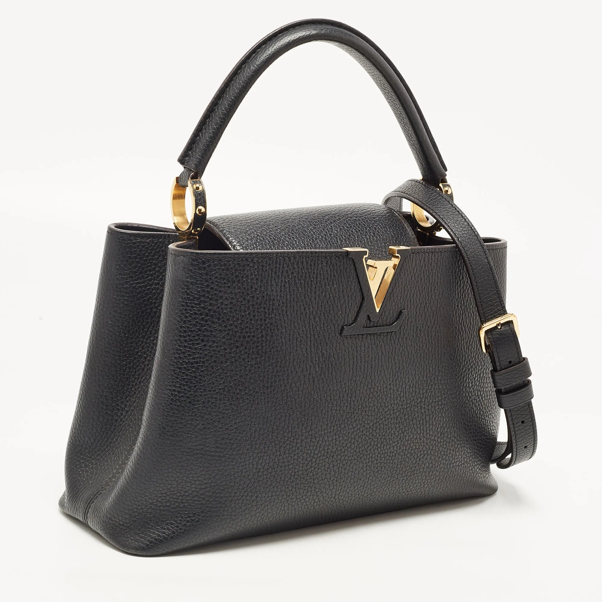 LOUIS VUITTON Black Taurillon Leather Capucines PM Bag