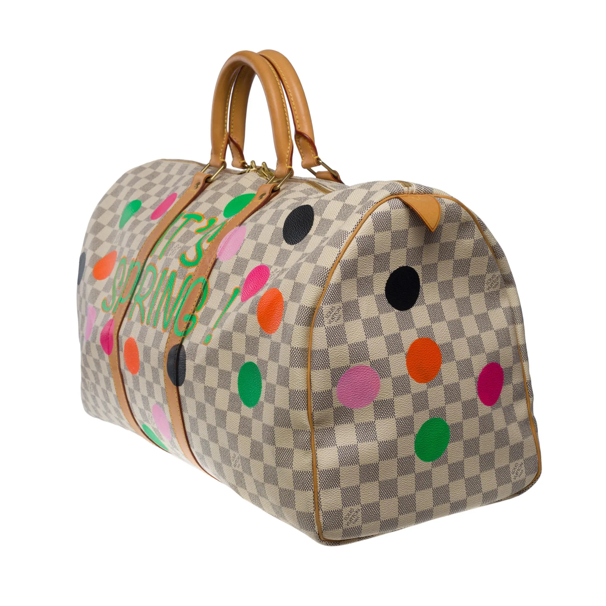LOUIS VUITTON Customized "Summer X Spring" Keepall 50 travel bag in azure canvas