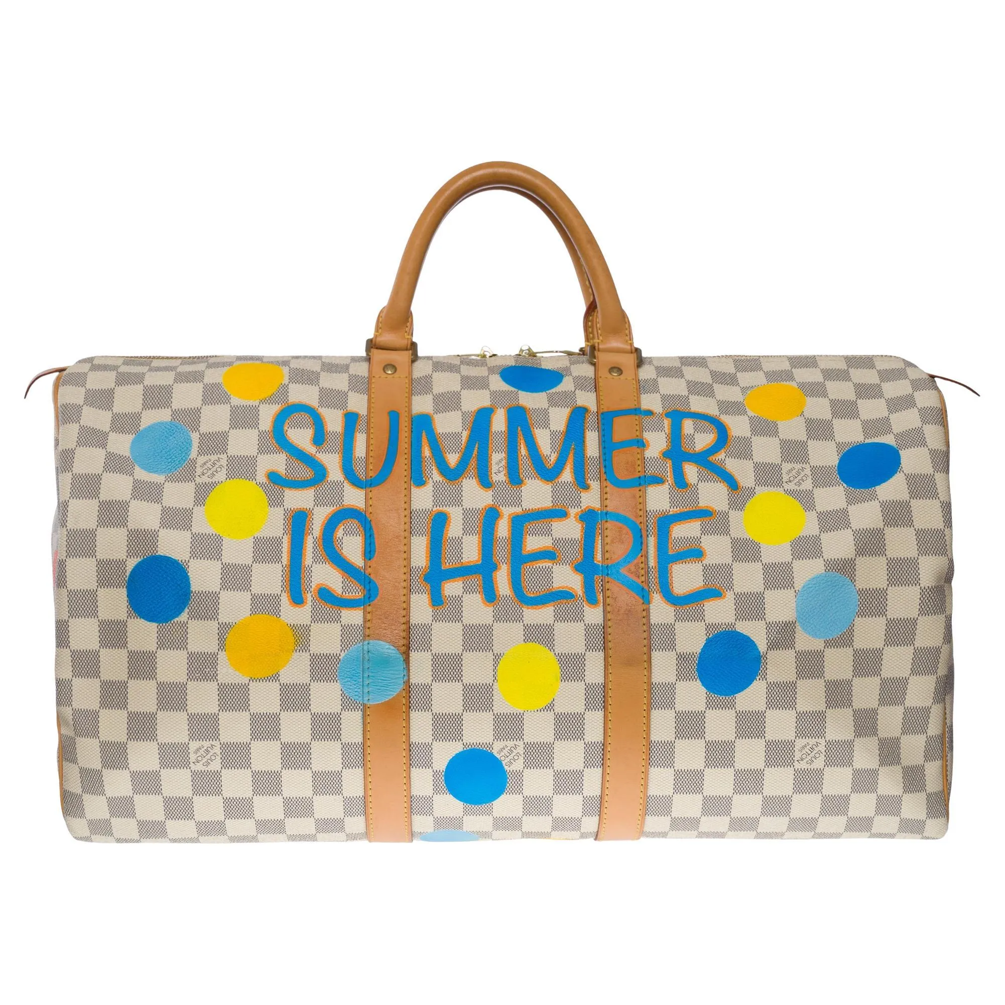 LOUIS VUITTON Customized "Summer X Spring" Keepall 50 travel bag in azure canvas