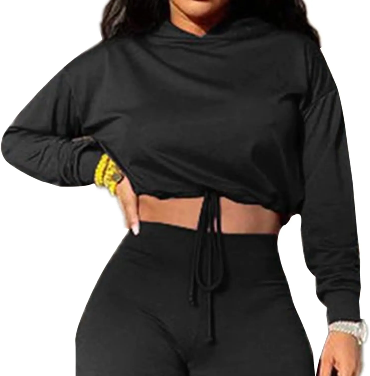LovelyWholesale Womens Cropped Hoodie Workout Long Sleeve Shirts Running Crop Tops