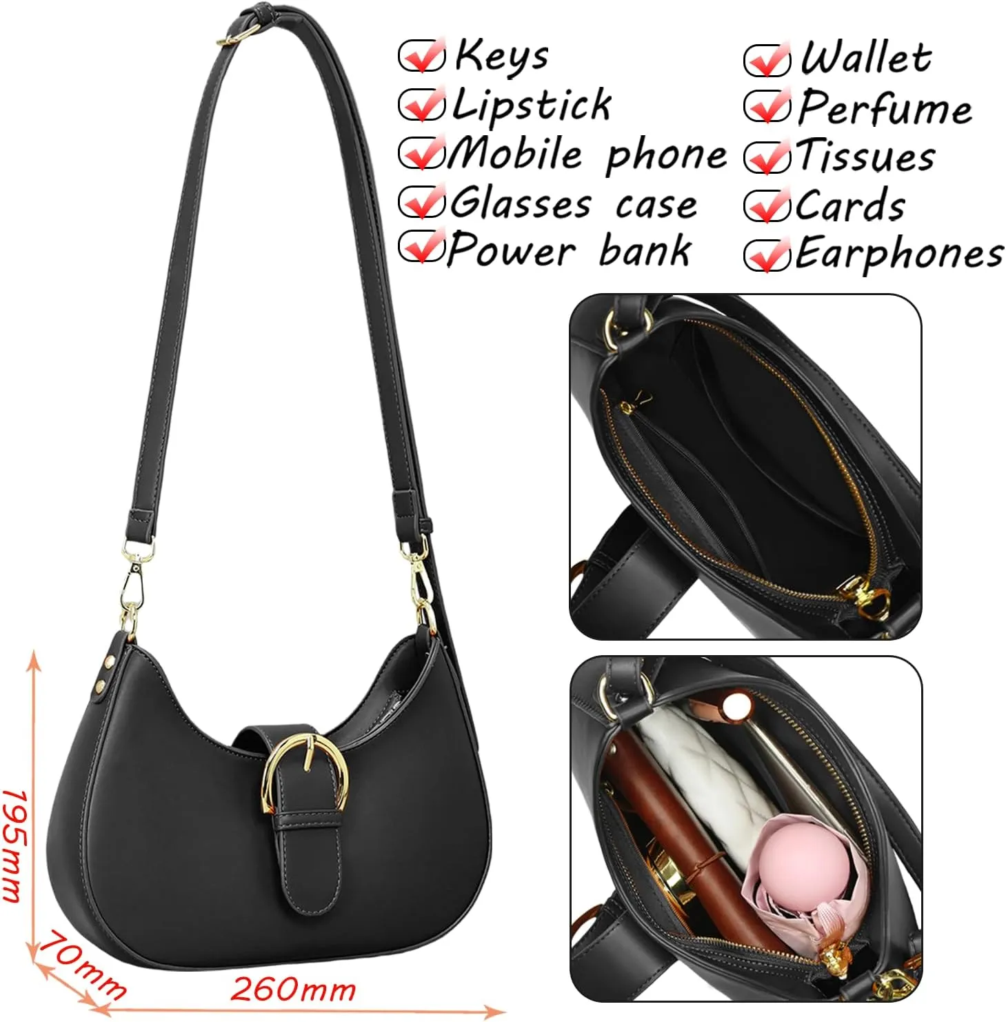 Luna Crossbody Bag for Women Small Crescent Shoulder Purse with Adjustable Strap Cute Mini Handbags for Going Out