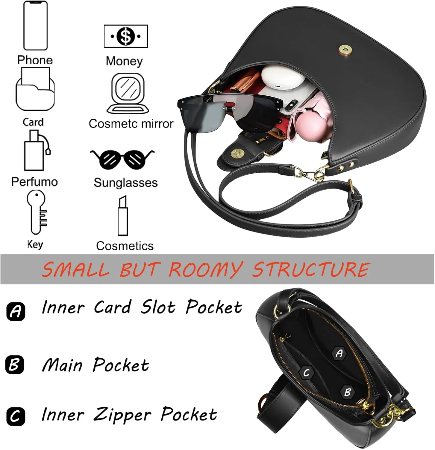 Luna Crossbody Bag for Women Small Crescent Shoulder Purse with Adjustable Strap Cute Mini Handbags for Going Out