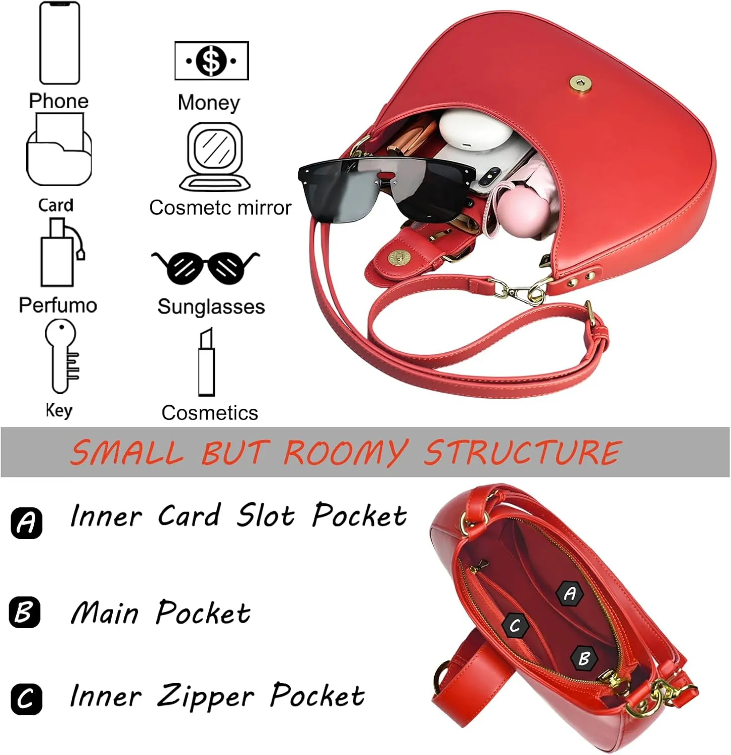 Luna Crossbody Bag for Women Small Crescent Shoulder Purse with Adjustable Strap Cute Mini Handbags for Going Out